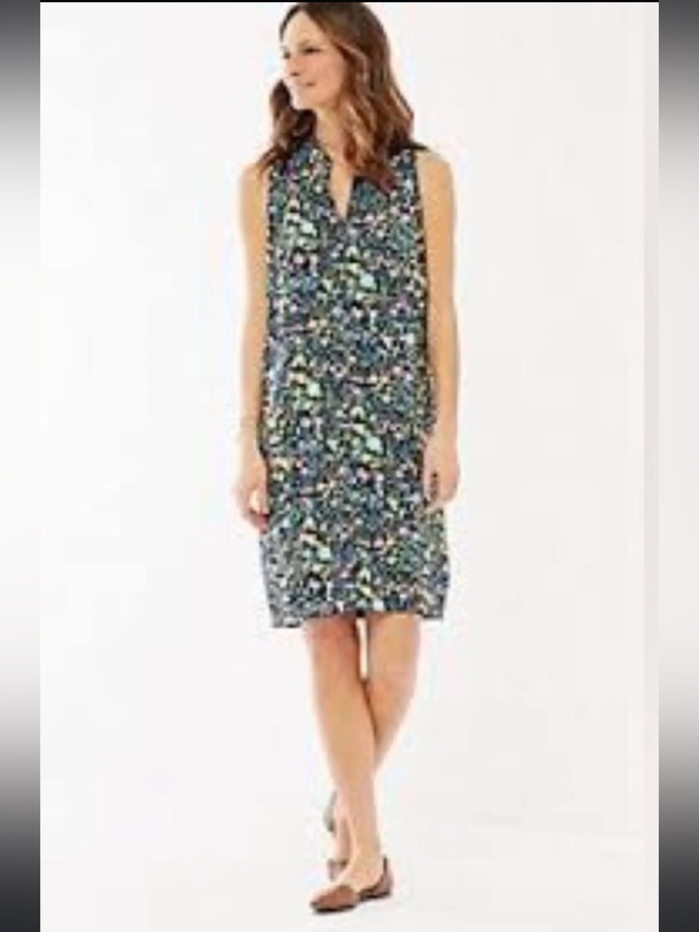 J. Jill Floral Meadow Sleeveless Button Down Shirt Dress Pockets Size Medium - Picture 17 of 17